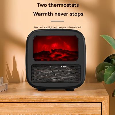 Malé rychloohřevné topení s ventilátorem, imitace 3D dřevěného uhlí, domácí stolní elektrický ohřívač PTC, rychlý ohřev, tichý a vhodný pro spánek – pro kancelář