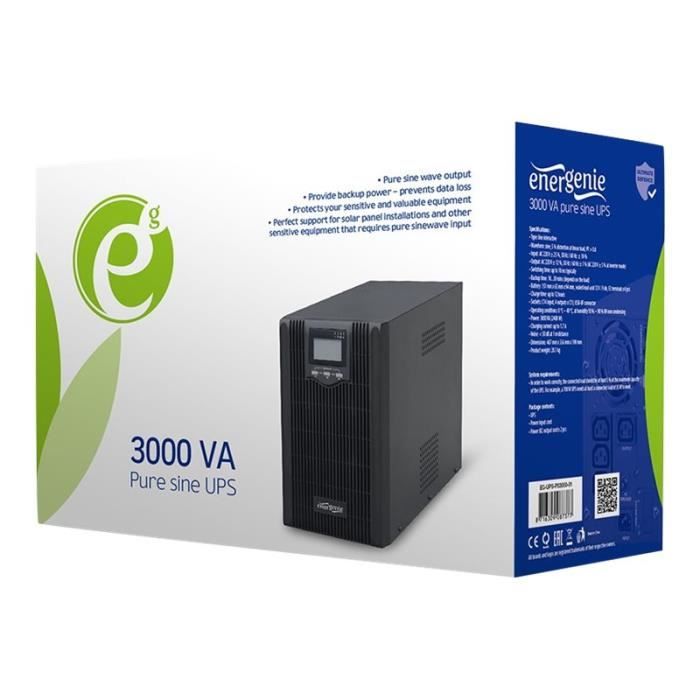 Onduleur - Gembird - EG-UPS-PS3000-01 - 3000 VA - 2400 Watt - 4 Connecteurs USB - Noir