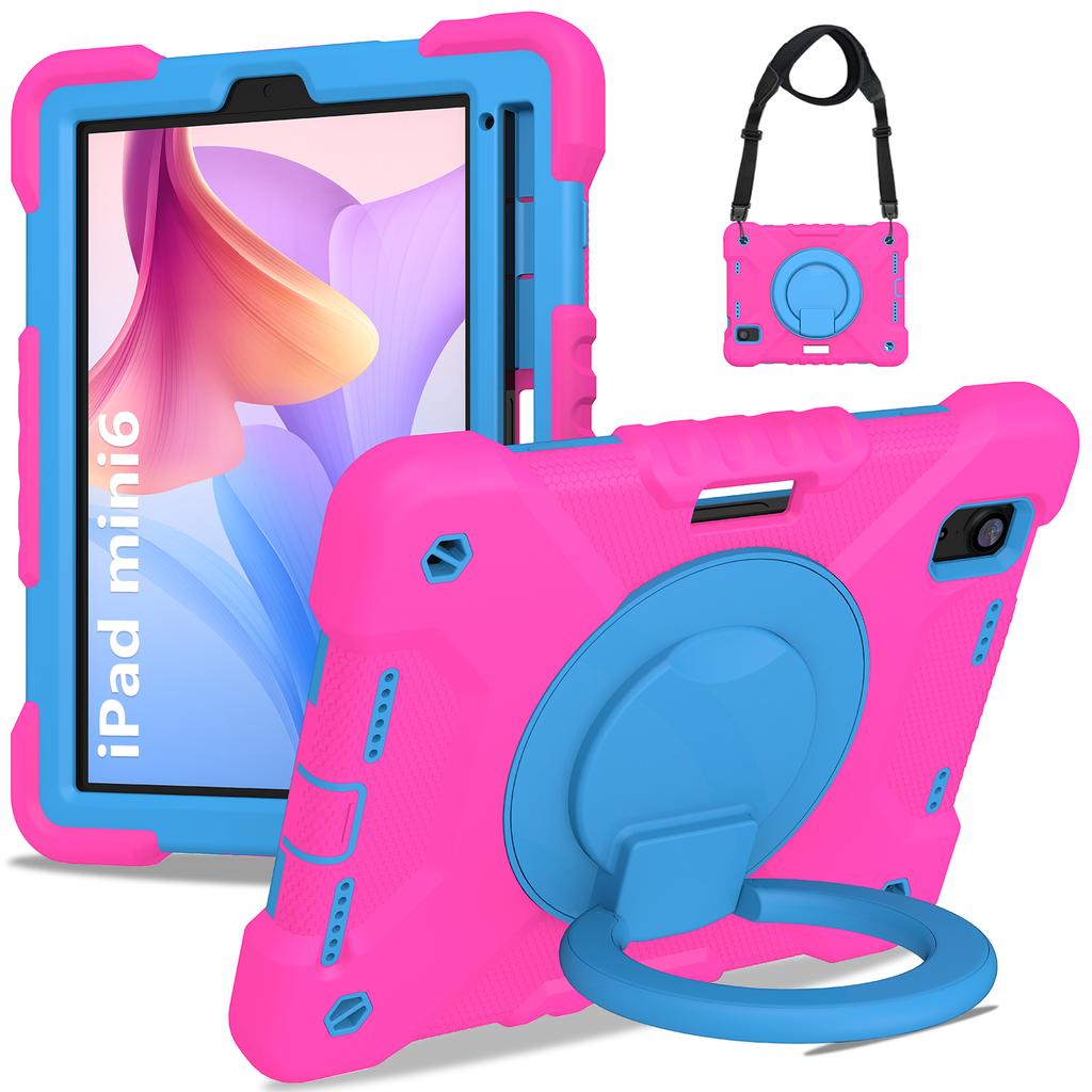 Hybrid Stand Case Universal for IPad Mini 7 2024 A17 Pro Mini 6 2021 8.3 Inch Cover with 360 Rotating Handle Grip Shoulder Strap