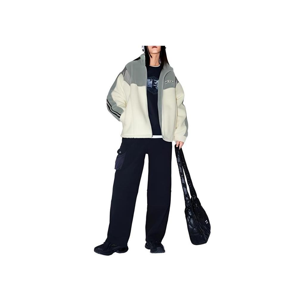 Li Ning Reignite Series Loose Cardigan Comfortable Casual Simple Zipper Stand Collar Color Block Sweatshirt Unisex sweatshirt Gray Off-White AWDUB41-2