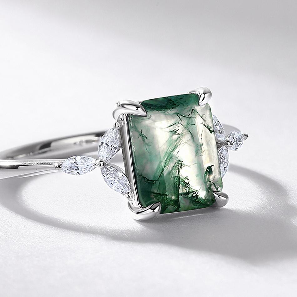 WES   CopperNatural Moss Agate Rings 7x9mm Leaf Branch Engagement Ring Boho Forest Unique Jewelry Gift for Women