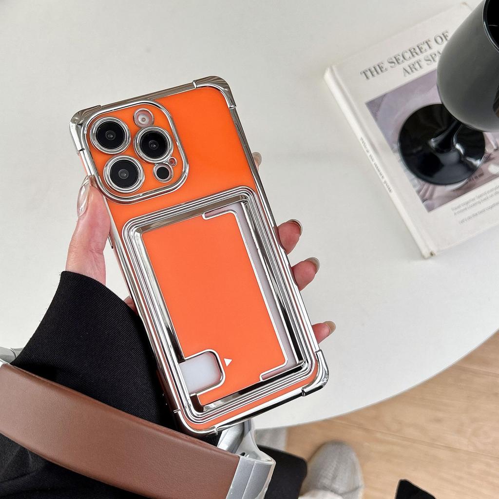 Creative Electroplated Solid Color Side Card Phone Case Suitable for IPhone 16, Transparent Anti-drop IPhone 15 Pro Max