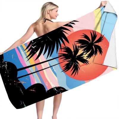 Sunset Coconut Tree Series Digital-printed Polyester Superfine Fiber Double-sided Fleece Beach Vacation Bath Towel, Beach Towel