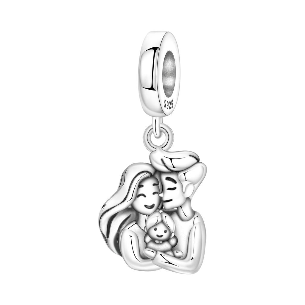 925 Silver Love Shaped Mother Daughter Embrace Pendants Bracelet Charms Fit Jewelry Party Beads DIY Fine Gift Accessory