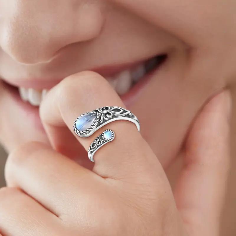 Women Moonstone Ring,Adjustable Ring,boho,vintage,spoon Ring,butterfly,synthetic Stone,gift