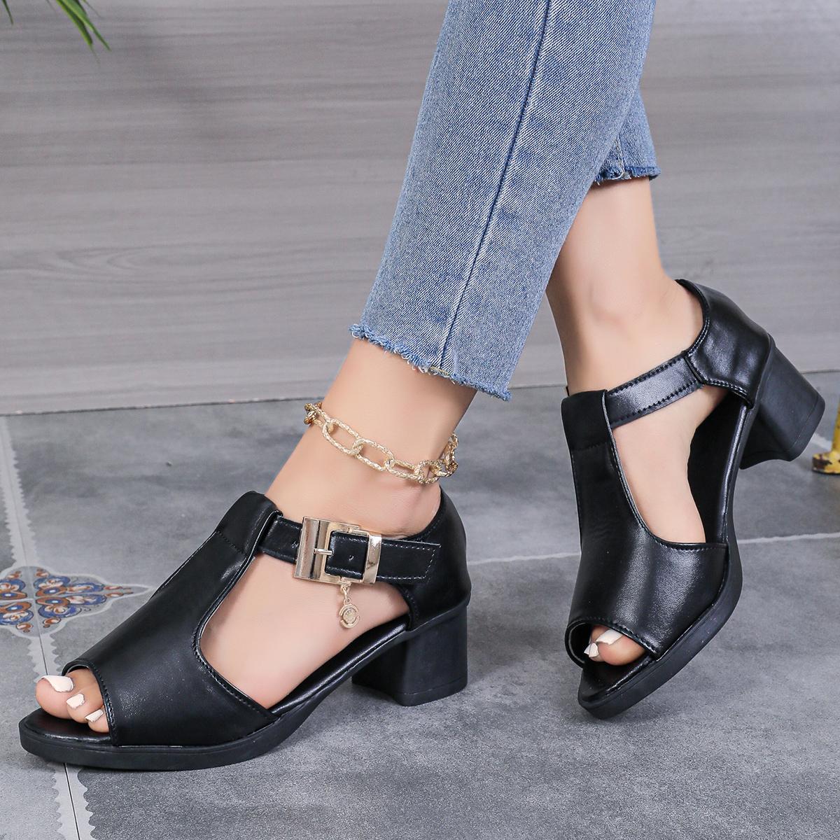 

Summer Light/elegant Outside Wear Comfortable Women s Heel Sandals Fashionable Newround-headed Fish Mouth Sexy Casual Sandals 35 чорний