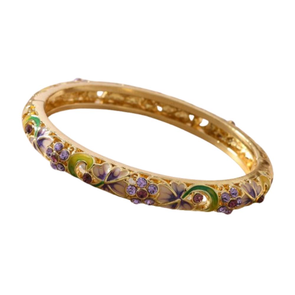 Gold Plated Cloisonne Bracelet Double Bangle Traditional Chinese Double Bangle Flower Pattern Enamel Design Ethnic Bracelet