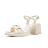Bow Word with Sandals Summer Sweet Medium Heel Thick Heel Thick Sole Word Buckle