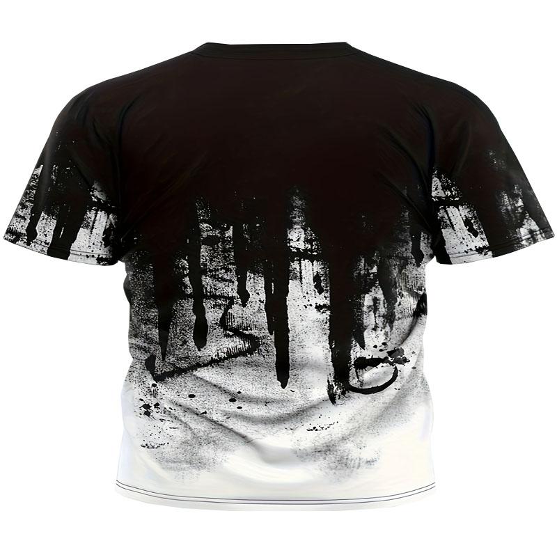 Men's Creative Pattern Round Neck T-shirt Fashionable Printed Comfortable Short Sleeve Top for Daily Activities in Summer