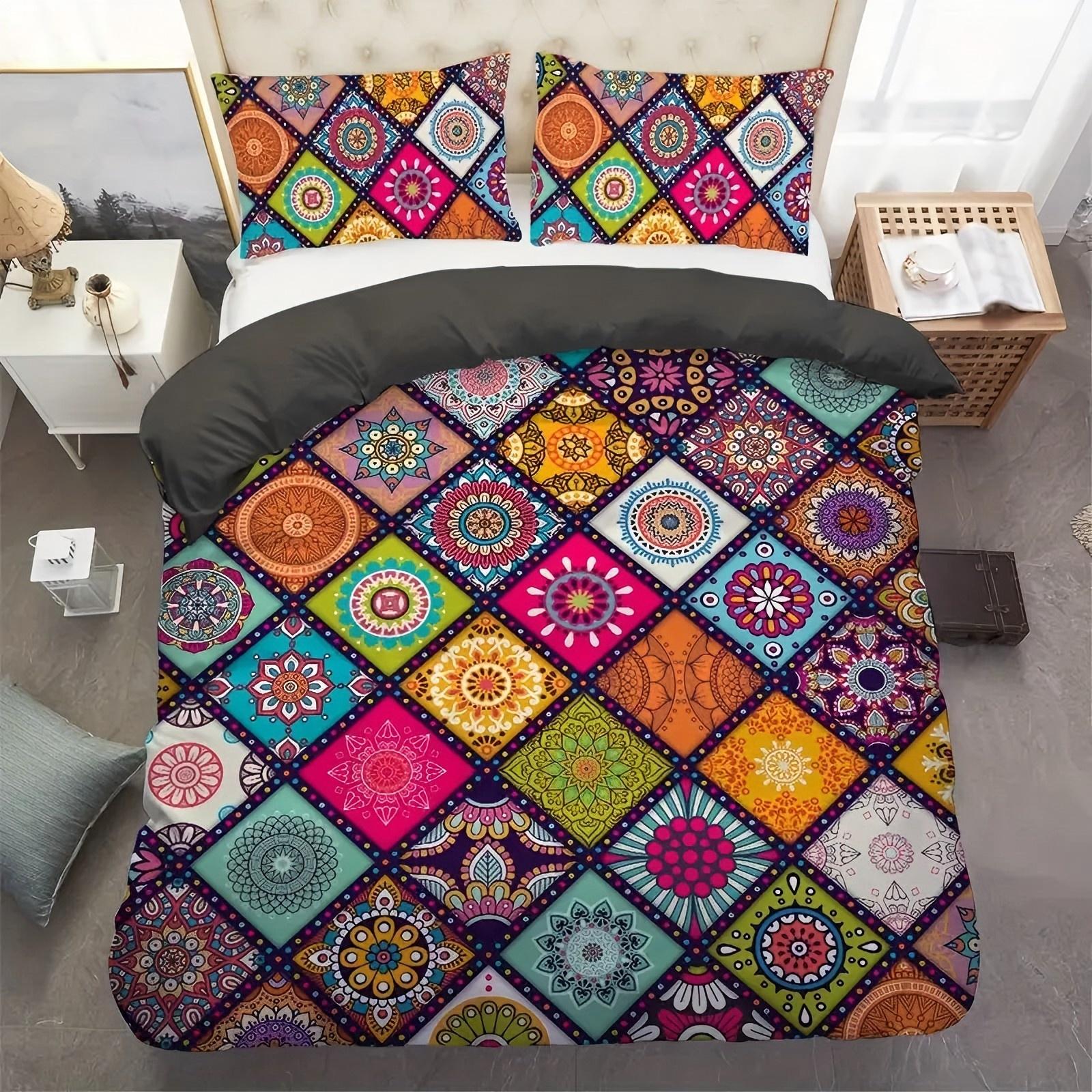 

Motor Pull Pattern Grid 3D Printed Duvet Cover Set Bohemian Style Bedding Set Soft Comfortable Polyester Quilt Cover Pillowcase 135x200cm 2pcs