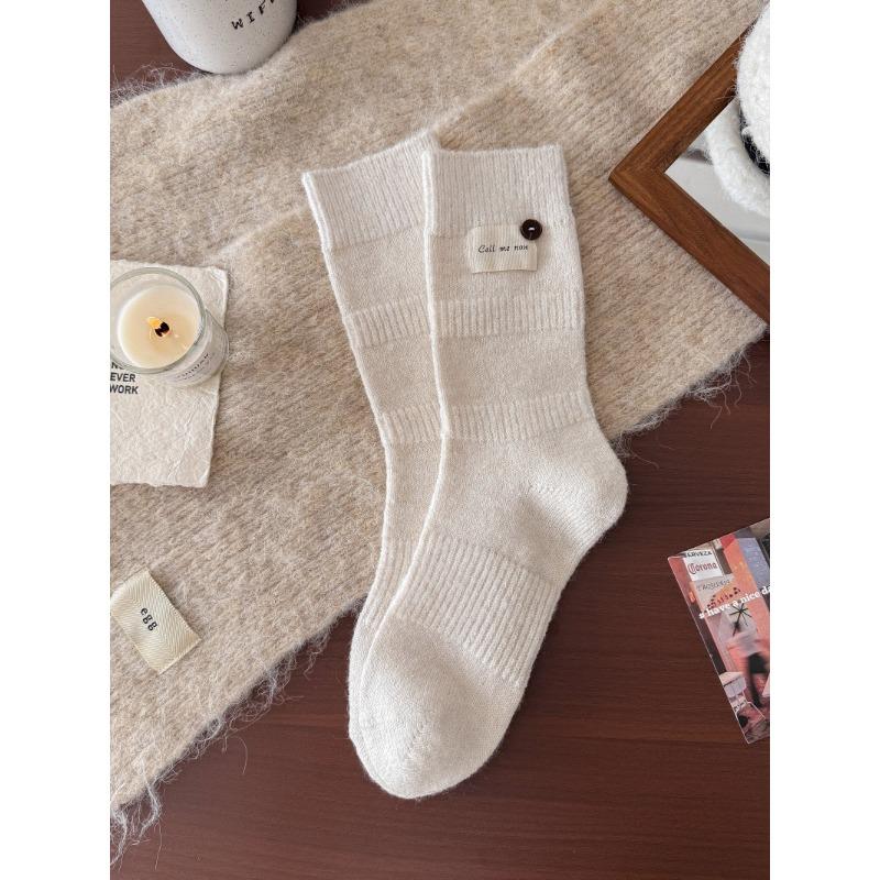 

Winter and Autumn Label Buttons Wool Socks Children s Long Stockings High-quality Thick and Warm Multi-purpose Segmented Pile Socks 1 pair бежевий