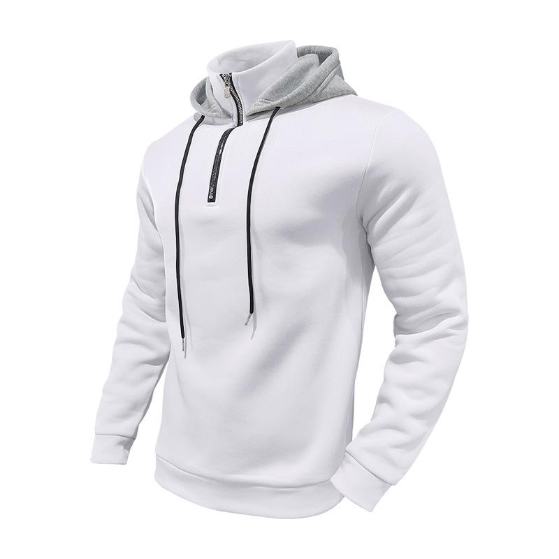 Heavyweight Spring/Autumn Fleece-Lined Men's Oversized Stand-Up Collar Hooded Pullover Zip-Up Long-Sleeved Sweatshirt