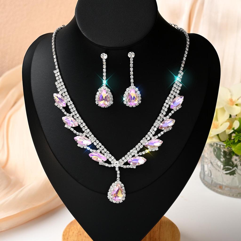 Funkelndes Strass- & Zirkon-Braut-Halsketten- und Ohrring-Set - Elegante Hochzeitsaccessoires