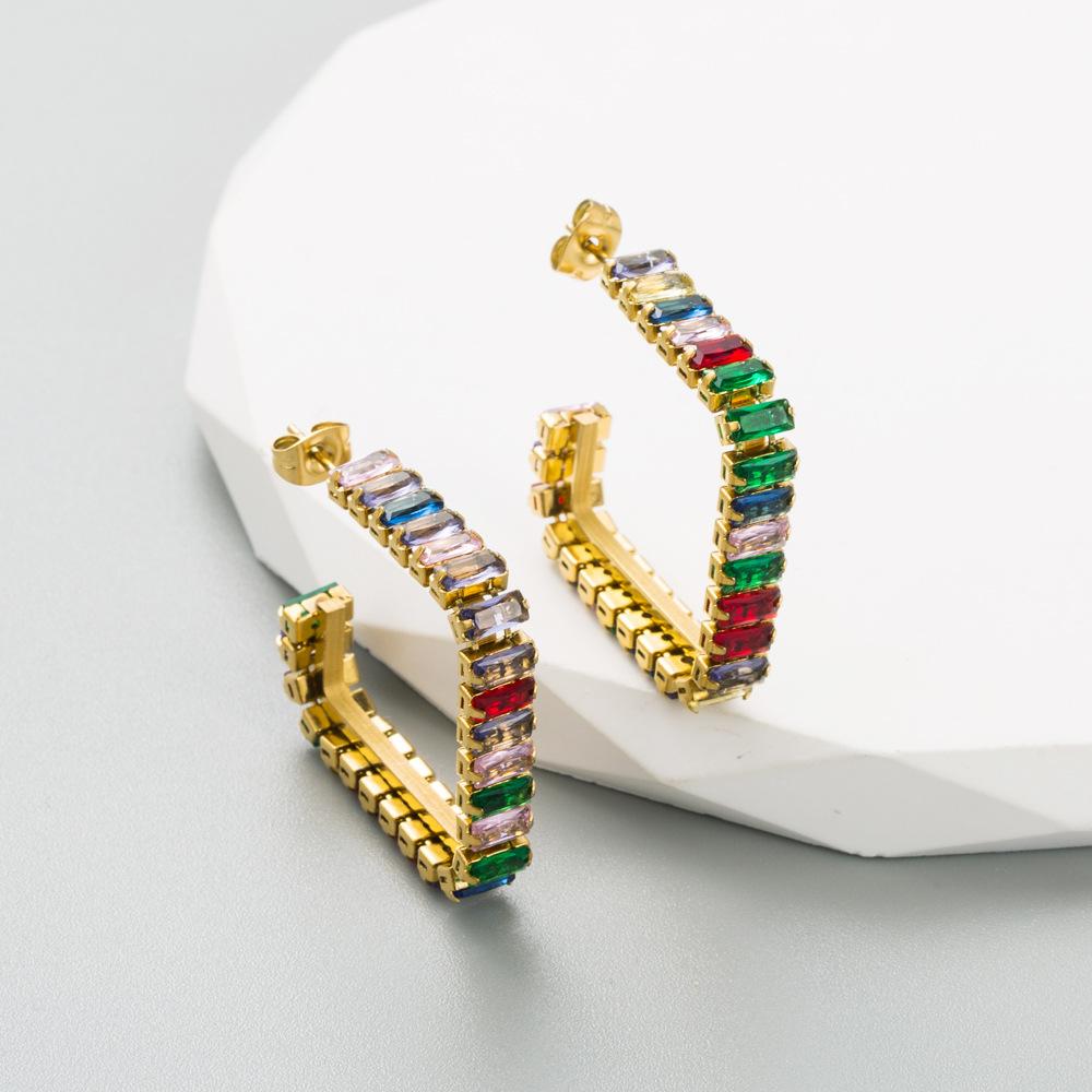 Damen-Creolen, Titanstahl, farblos, Persönlichkeit, geometrische Farbe, Zirkon, Temperament-Ohrringe