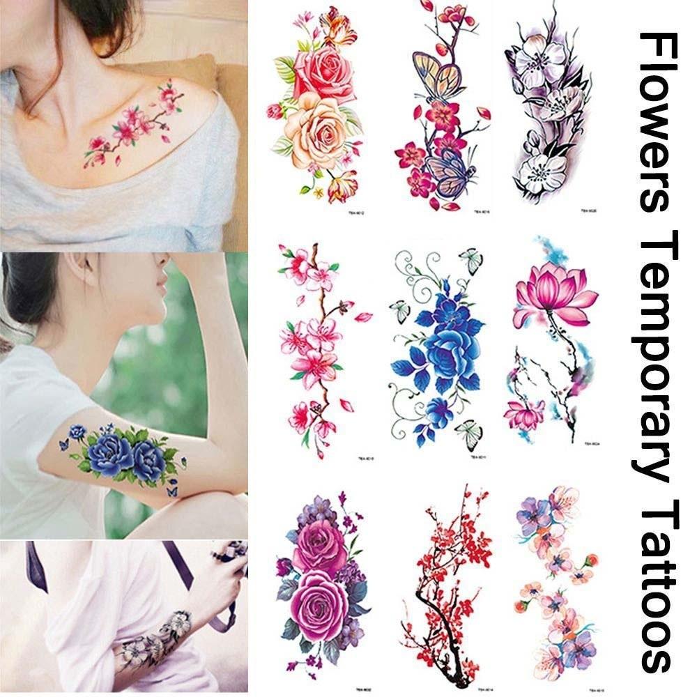 Rose Butterfly Butterfly Tattoo Stickers Lotus Green Leaf Floral Fake Tattoos Leg/ Arm/ Hand/Foot