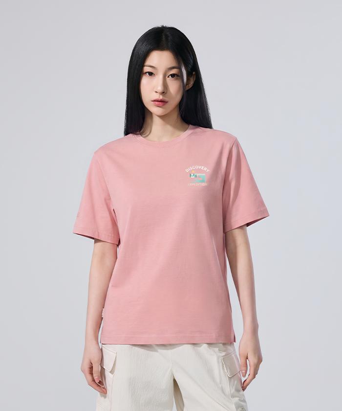 DISCOVERY EXPEDITION Unis Small Lake Graphic Short Sleeve T-Shirt (Peach)