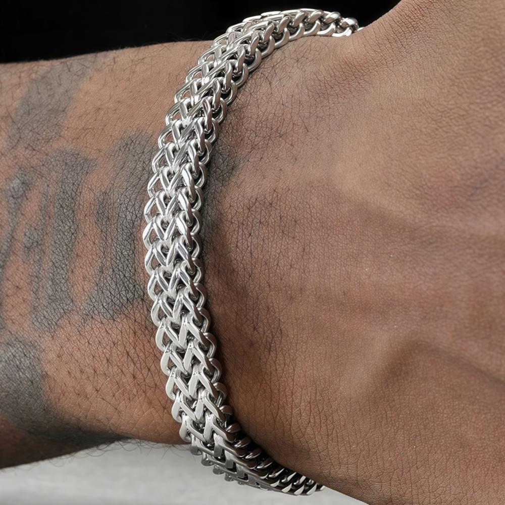 8mm Stainless Steel Braided Double Rows Front and Back Fish Scale Bracelet Simple No Fading Men Bracelet Hip Hop Jewelry