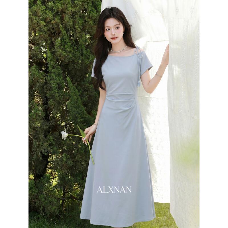 Elegant Blue A-line Maxi Dress M