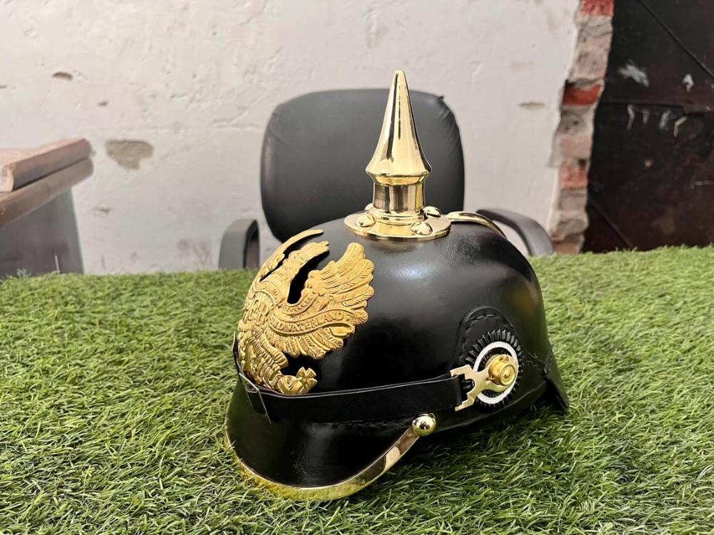 German Prussian Helmet German Leather Pickelhaube Helmet Imperial Officer Helmet