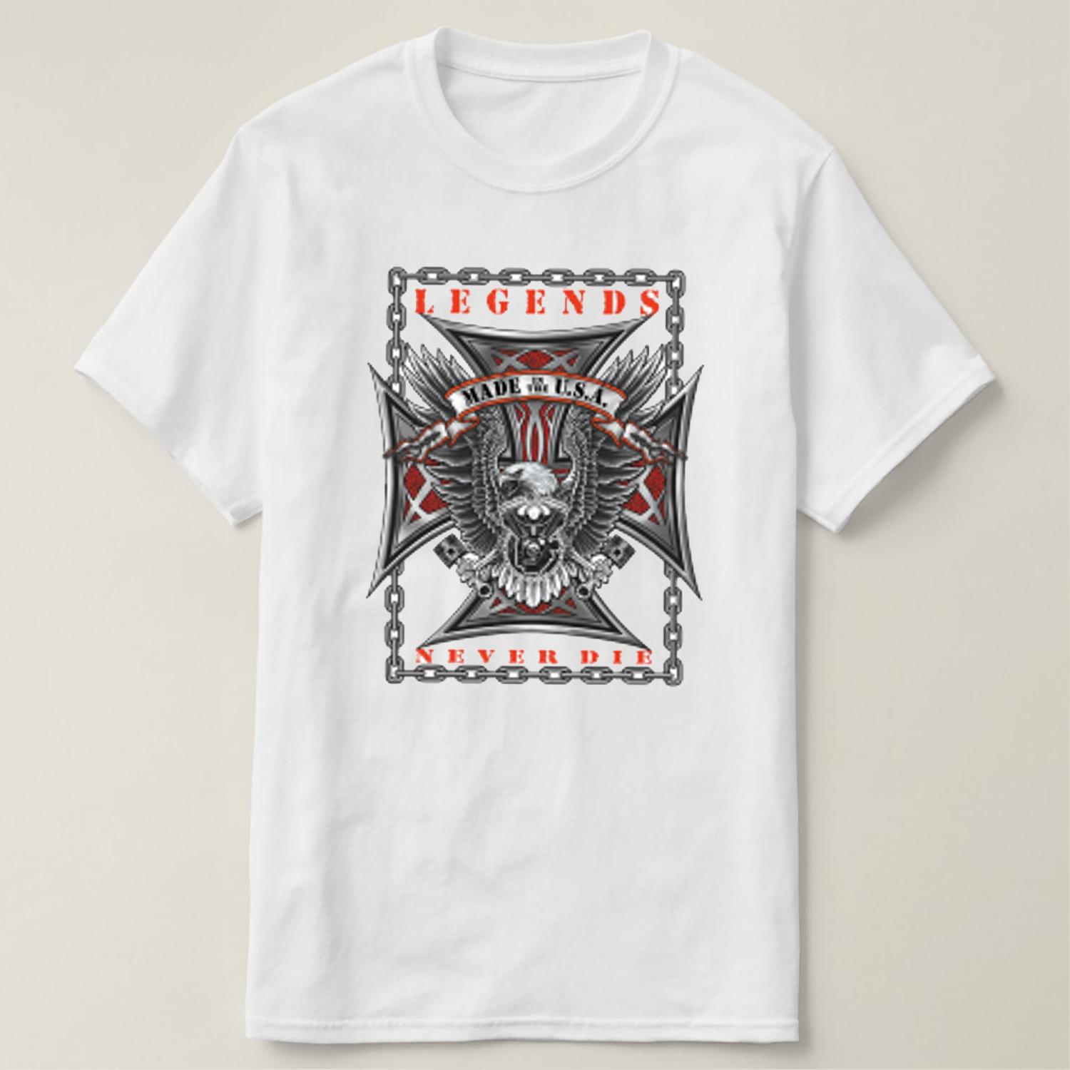 Старая Школа Мальтийский Крест Орел Легенды Чоппер Байкер Футболка 100% Хлопок Круглый Вырез Короткий Рукав Летняя Повседневная Мужская Футболка S