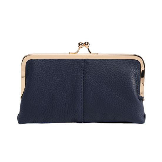 

Женский клатч-кошелек, винтажный клатч с замком-поцелуем, дорожный кошелек из натуральной кожи с отделениями для нескольких карт, держатель для карт для свиданий, вечеринок, шопинга синий
