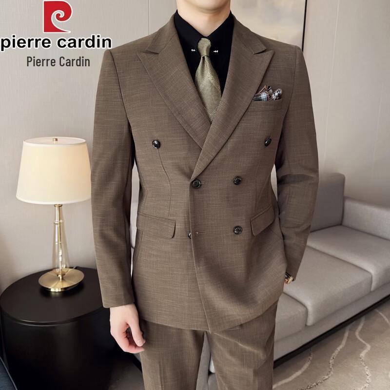 Pierre Cardin Men's Slim-Fit Double-Breasted Textured Blazer Suit