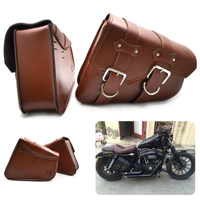 2pcs Motorcycle Leather Side Saddle Bags For Harley Sportster XL883/1200 Brown