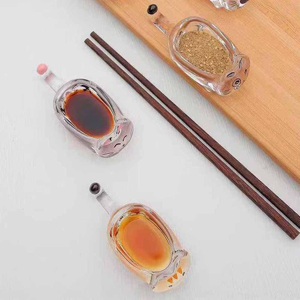 Glass Seasoning Dipping Dish Transparent Cute Sauce Dishes Cat Shaped Seasoning Dish  Sauce Serving