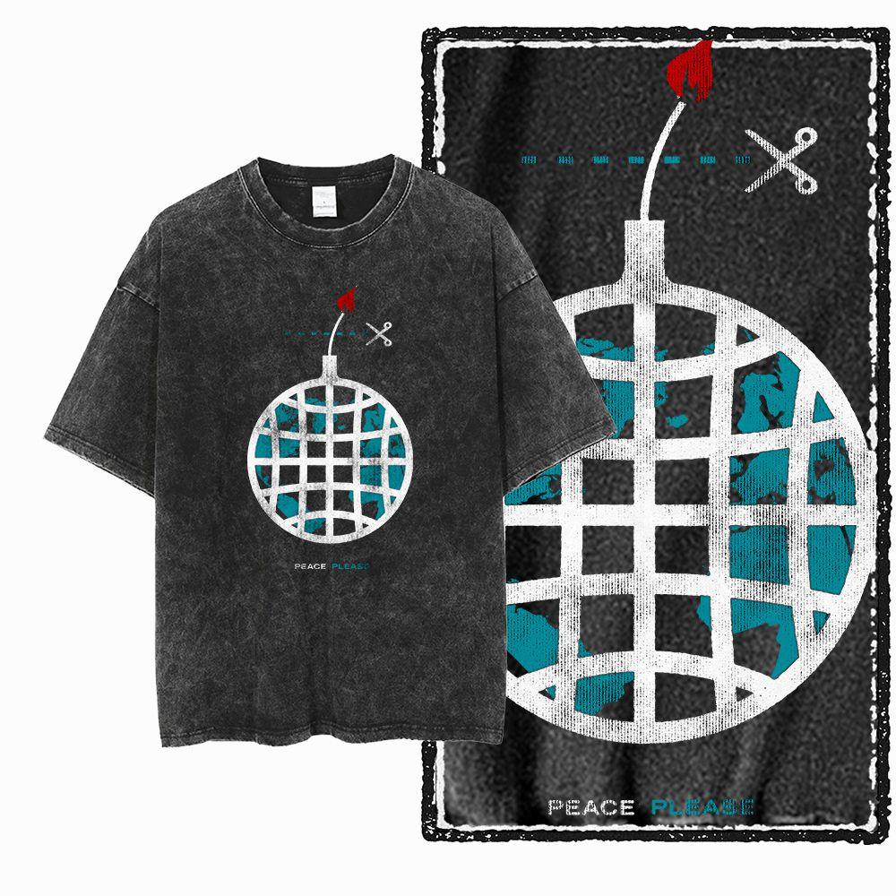 Katoen Gewassen Verweerd Grote Maat Vintage Grafisch T-shirt Heren Anti Oorlog T-shirt Vrede Geen Oorlog Grafische Print Katoen T-shirt G