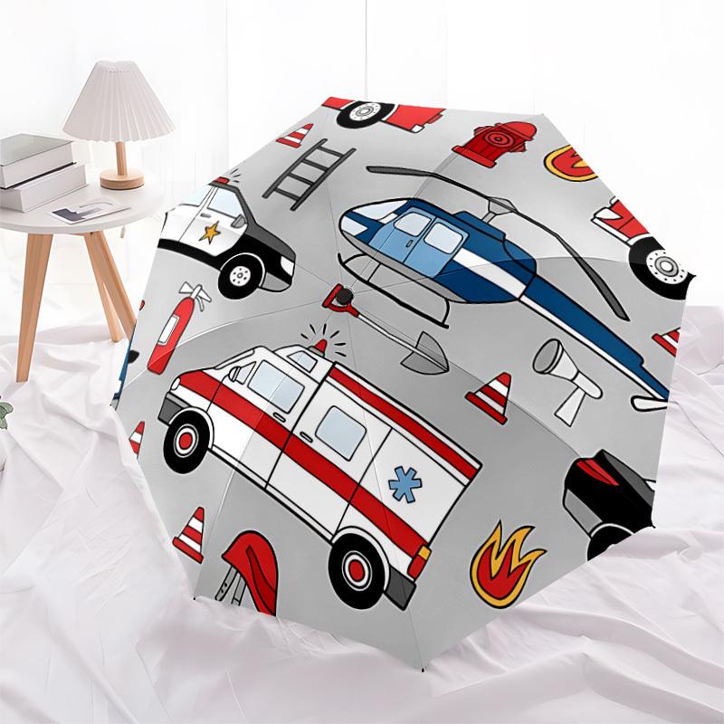 1pc Emergency Vehicles Pattern Automatic Open/Close Umbrella, Formal Events - Ideal Gift for Family or Friends, Outdoor Accessory yy251211168