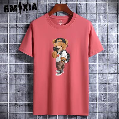 T-shirt da Uomo a Maniche Corte in Cotone Moda Larga Top a Mezza Manica T-shirt Stampata