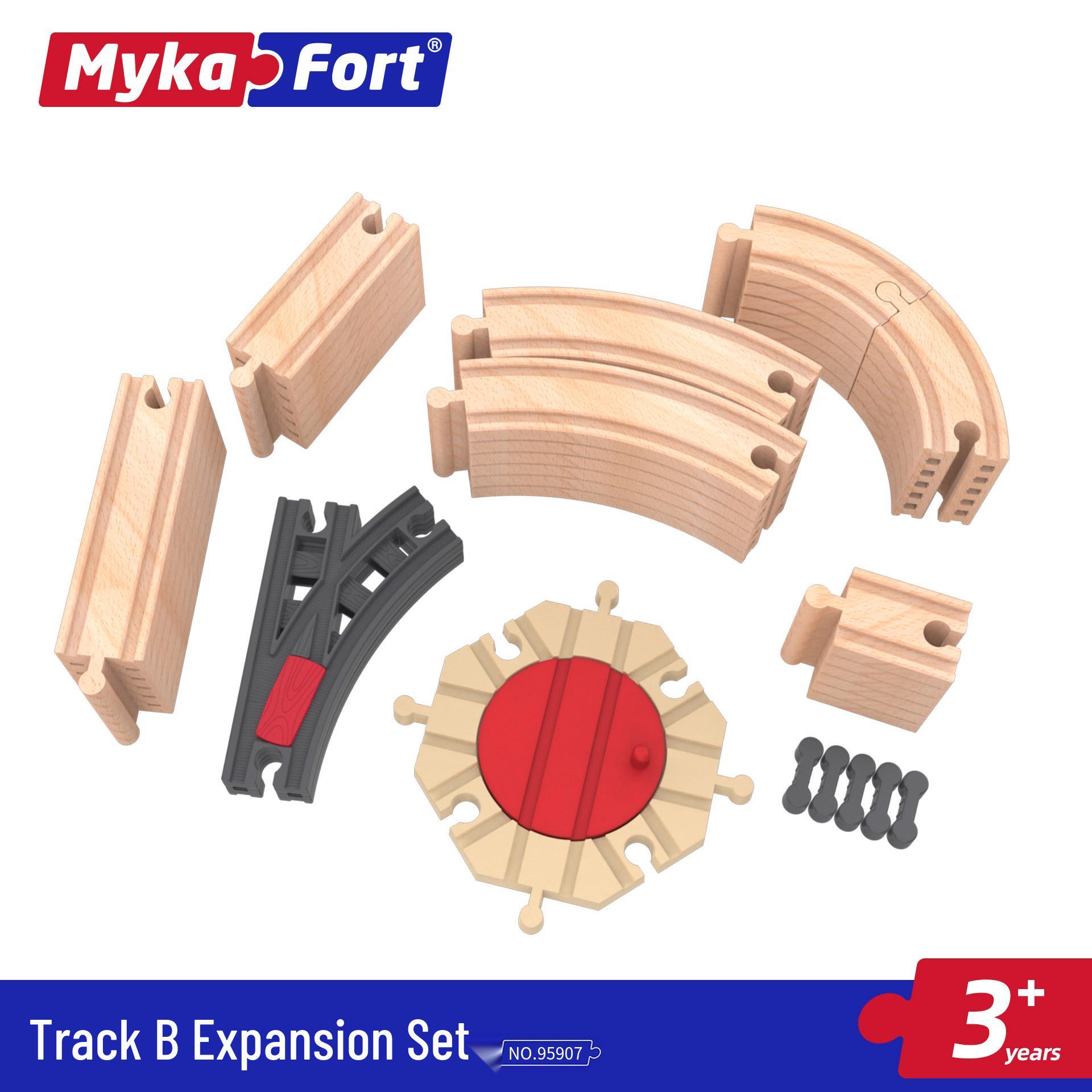 

1-3 Year Olds Wooden Toy Track Expansion Set with Beech Wood Educational Building Blocks