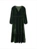 Plus Size Velvet Lantern Sleeve Slit V-neck Dress for Women (2025)