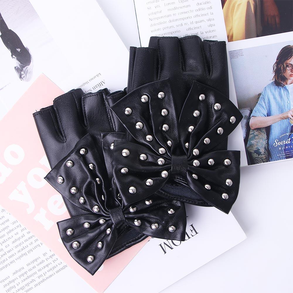JK For Girls PU Leather Punk Women Gloves Korean Anime Mittens Half Finger Gloves Dancing Gloves