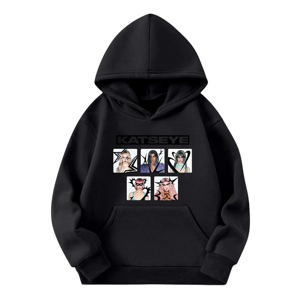 Girls Long Sleeve Hoodie with Graphic Print and Pockets Trendy Casual Pullover for Kids