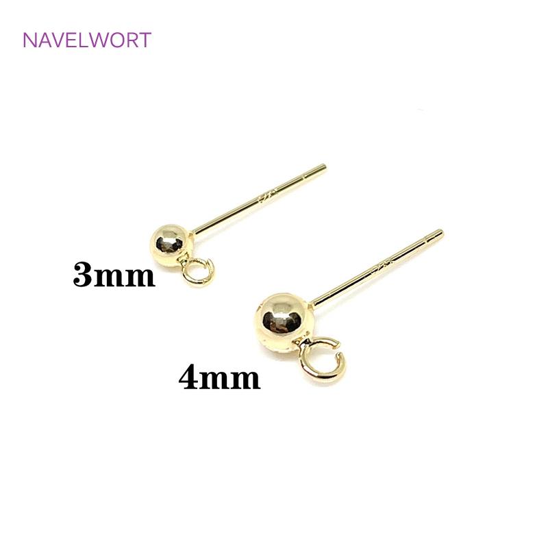 S925 Sterling Silver Pin Findings 14K Gold Plated Ball Shape Stud Earring Base For DIY Jewelry Making Accessories Wholesale