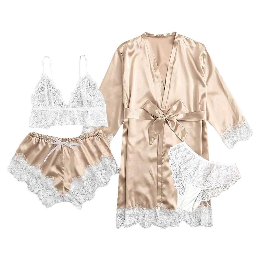 Übergröße Europäischer & Amerikanischer Damen Spitzen-Pyjama- & Lingerie-Set