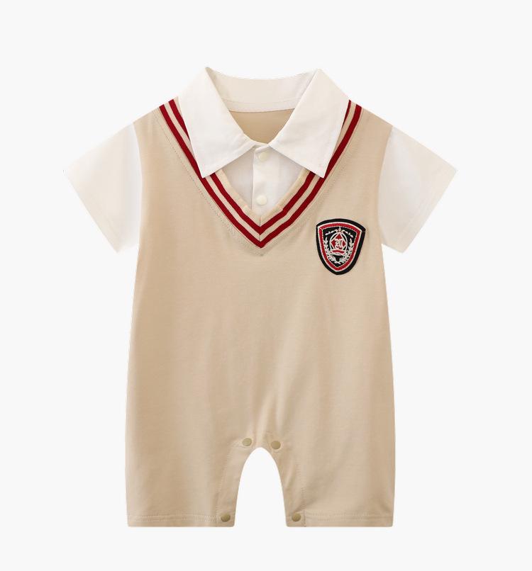 Trendy Summer Lapel Baby Boy Romper – Stylish Infant Crawling Suit for One-Year-Olds