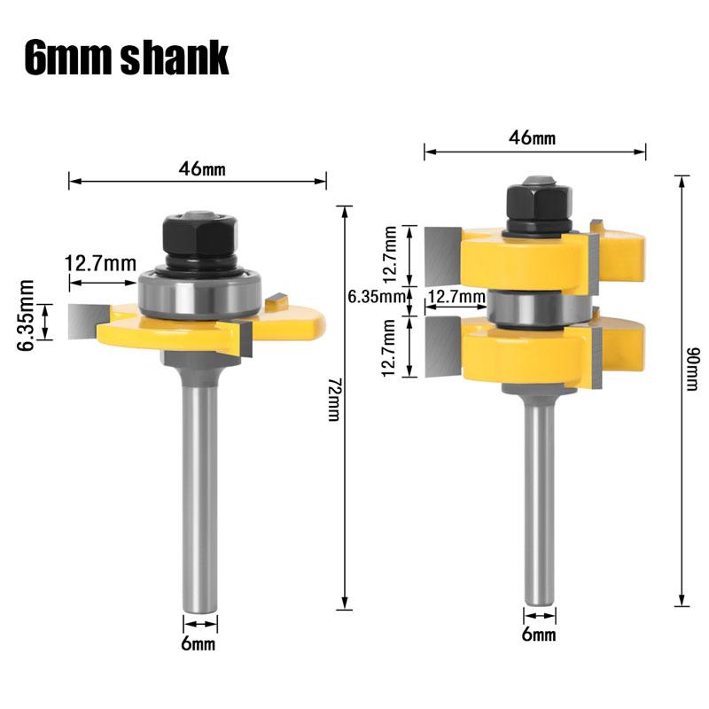 Set de 2 bucăți 6 mm 1/4 inch 8 mm cu tijă pentru freza cu lambă și canelura - Stoc mare de până la 1-1/4 inch Freză pentru prelucrarea lemnului Dispozitiv de tăiere pentru unelte pentru prelucrarea lemnului