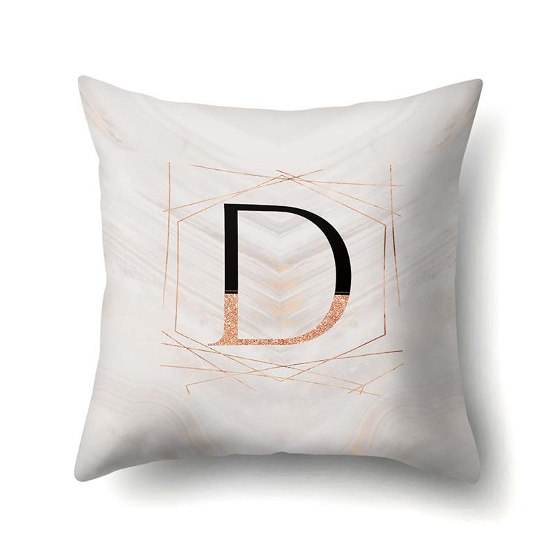 Polyester Pillow Case Black Gold Watercolor Home Furnishing 26 English Letters Printed Waist Cushion Sofa Pillow Case