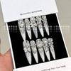 10Pcs Luxury Handmade Long Stiletto Press On Nails 3D Sparkling Diamond Bow Pearl Flower Full Cover Fake Nails