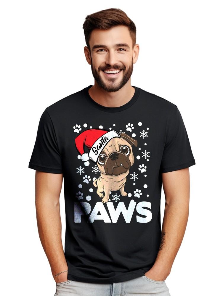 Santa Paws Pug Dog T-shirt - Ho Ho How Adorable! Funny T-shirt, Unisex Printed D
