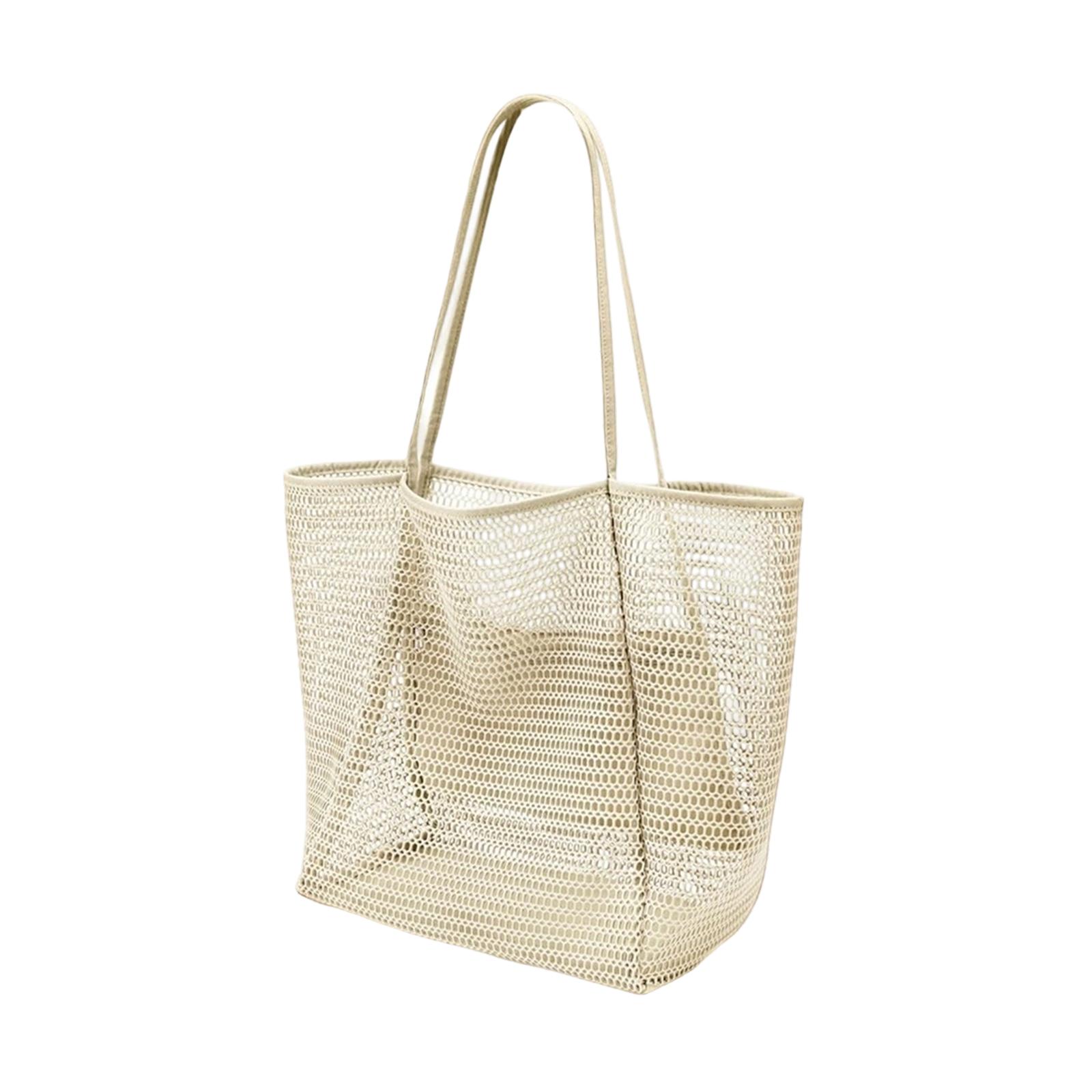 

Foldable Mesh Tote Bag Lightweight Large Capacity Beach Bag with Double Handle Durable Breathable Design for Travel Shopping One Size бежевый