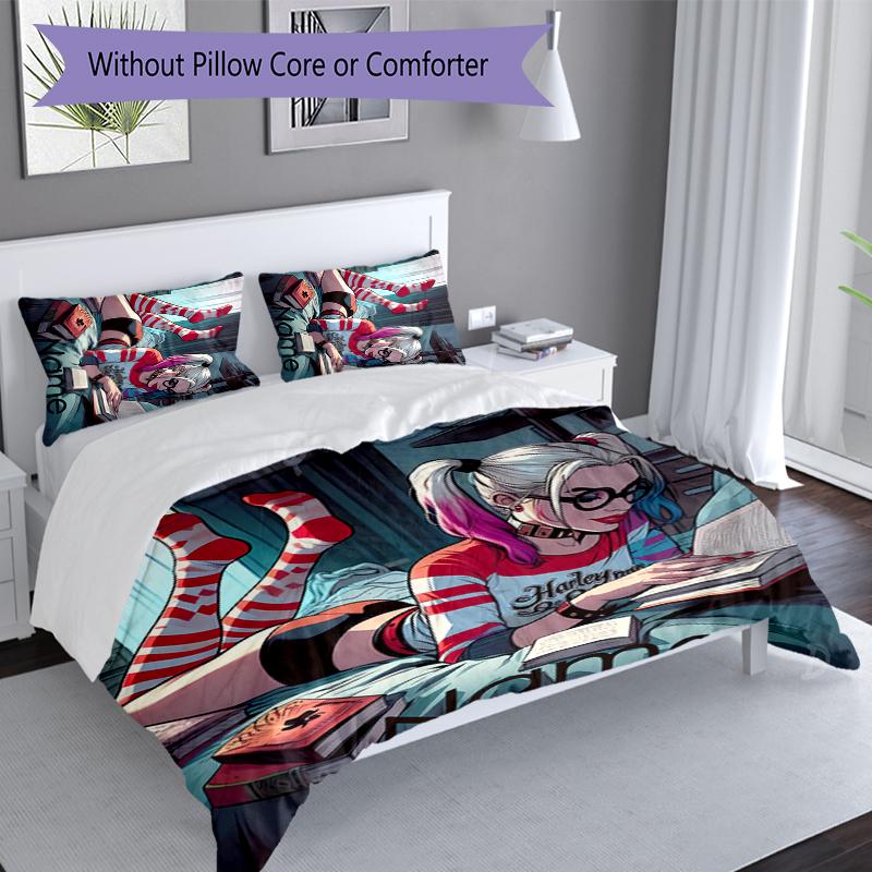 3pcs Custom Name Harley Quinn and the Joker Set,Includes 1 Duvet Cover and 2 Pillowcases,All-season Bedroom Decor