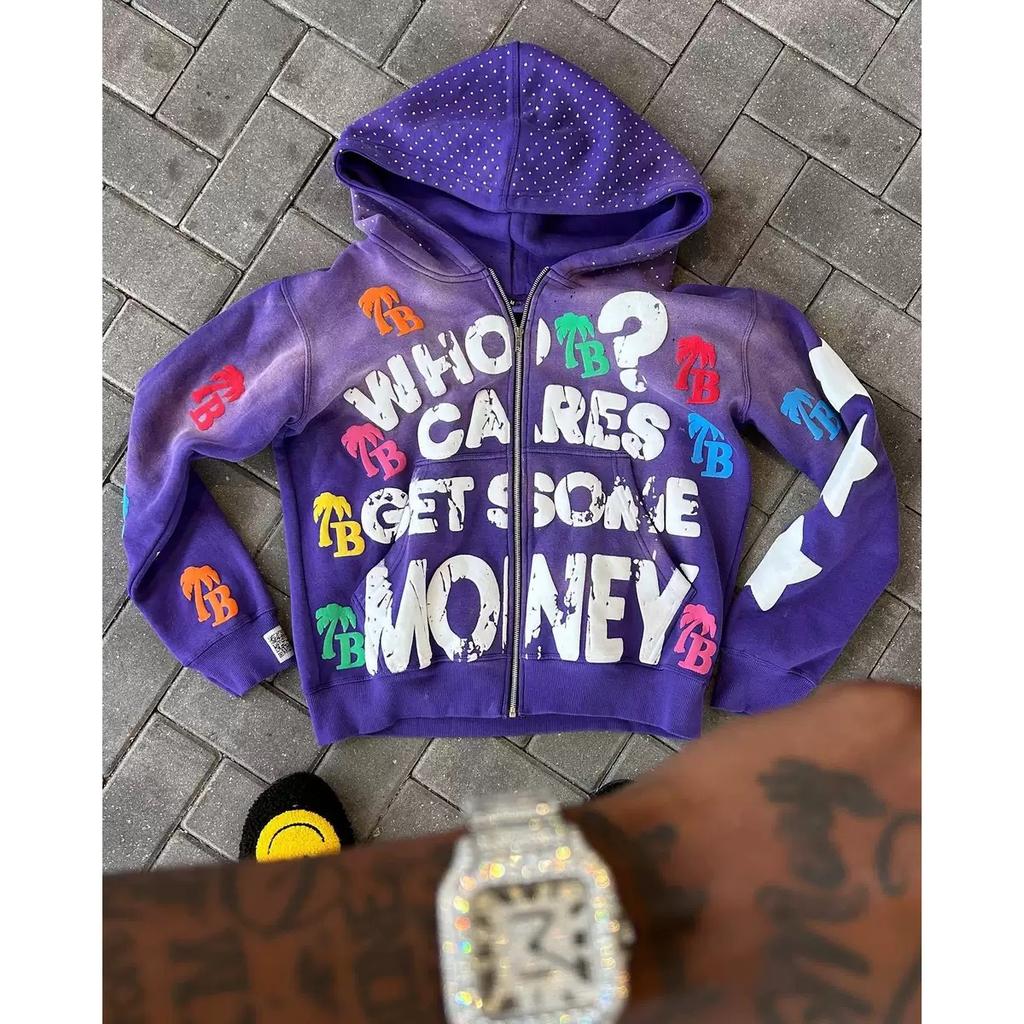 ZYLLO Y2K Trendy Letter Pattern Loose Casual Comfortable Hooded Zipper Retro Hoodie Jacket Top Unisex