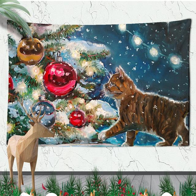 Christmas Atmosphere Tapestry Celebrate Festival Christmas Tree Living Room Home Wall Background Hanging Decorative Tapestry