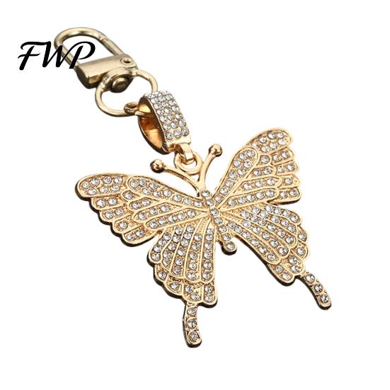 Zinc Alloy Keychain Pendant Sparkling Rhinestones Butterfly Shape with Lobster Clasp Backpack Accessory No-fall Rhinestone