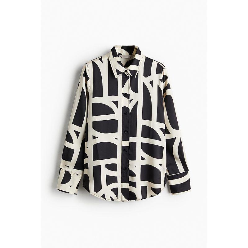 

HM Women s Shirt Fall Lapels Long Sleeves Casual Minimalist Commuter Long Sleeve Long Sleeves Tops 1220978 Black/Pattern 155/80