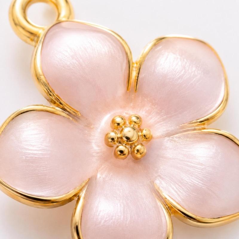 Glossy Flower Pendant Charm with Raised Center and Gold-Tone Outline for Keychain, Bag Charm, and Jewelry Making