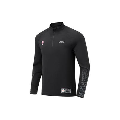 Li Ning Cba Series Logo Print Stehkragen Schnelltrocknend Cool Gestricktes Langarm Fitnessshirt Herren Oberteile Schwarz AWDT877-1